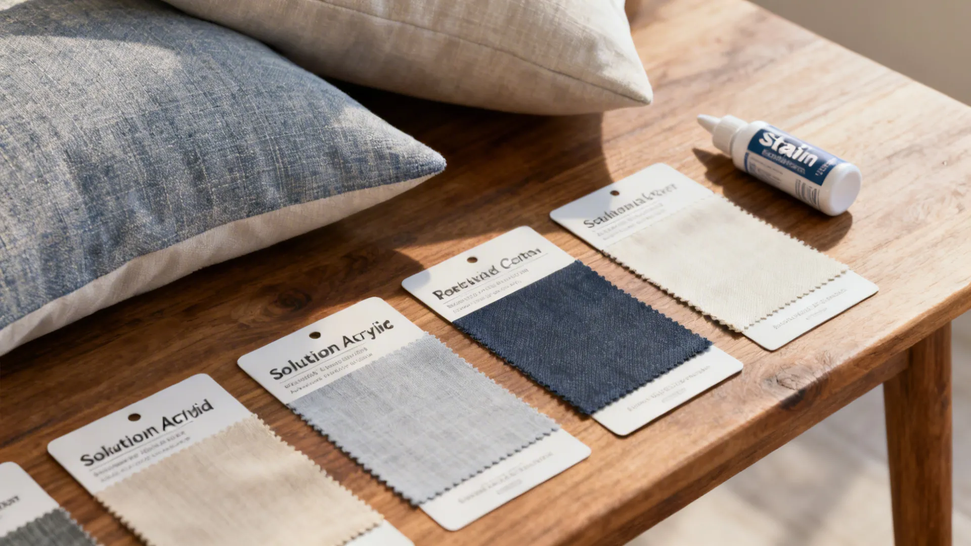 Washable pillow covers, stain kit and fabric swatches for white sofa care