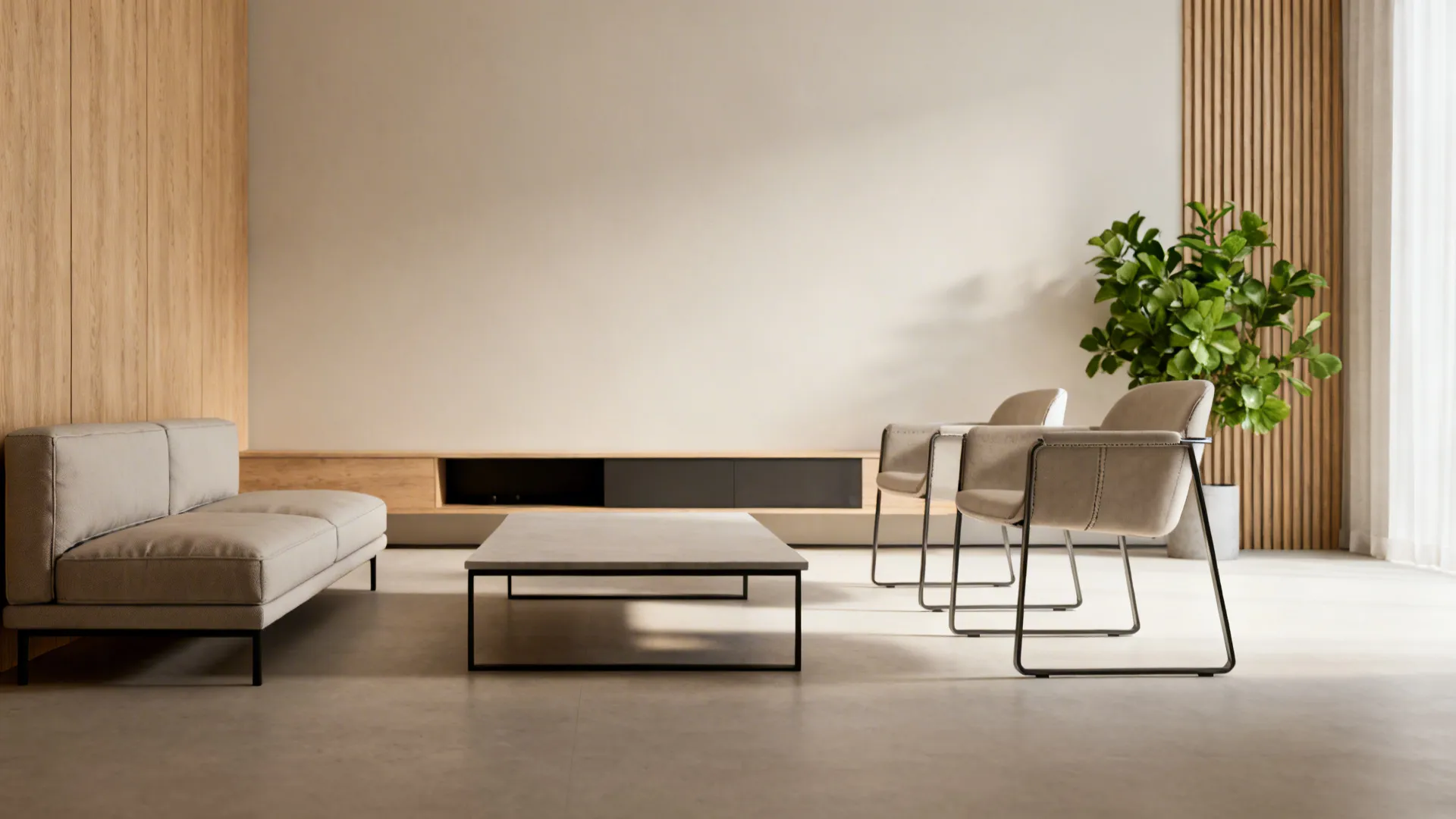 1. Compact Sofa + Two Accent Chairs + Coffee Table + Media Console