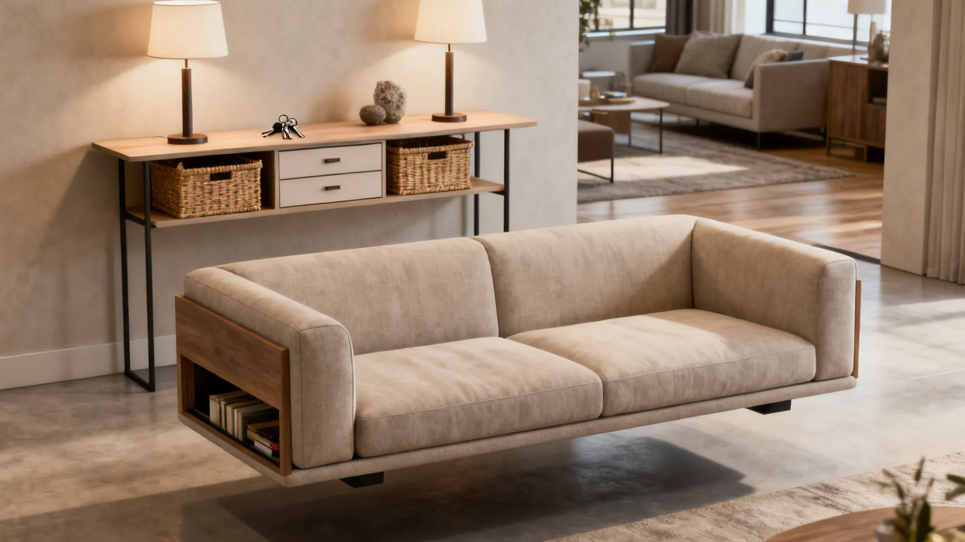 2. Use the back of the sofa as a furniture divider