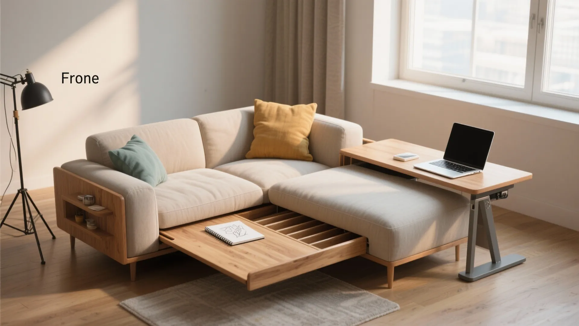 Convertible sofa-to-desk combo