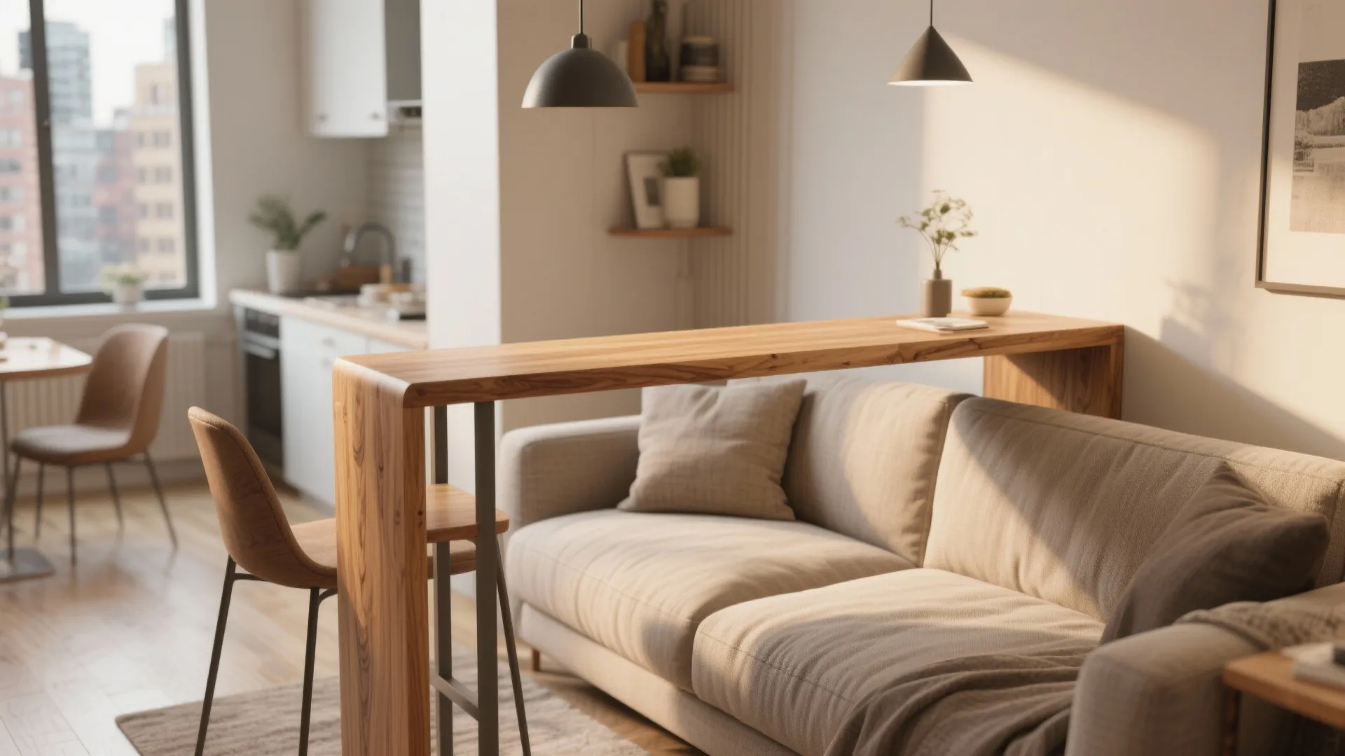 1. Floating Dining Bar by the Sofa