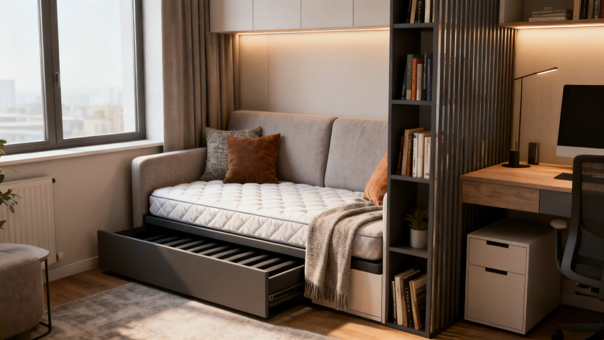 4. Convertible sofa with a stylish room divider