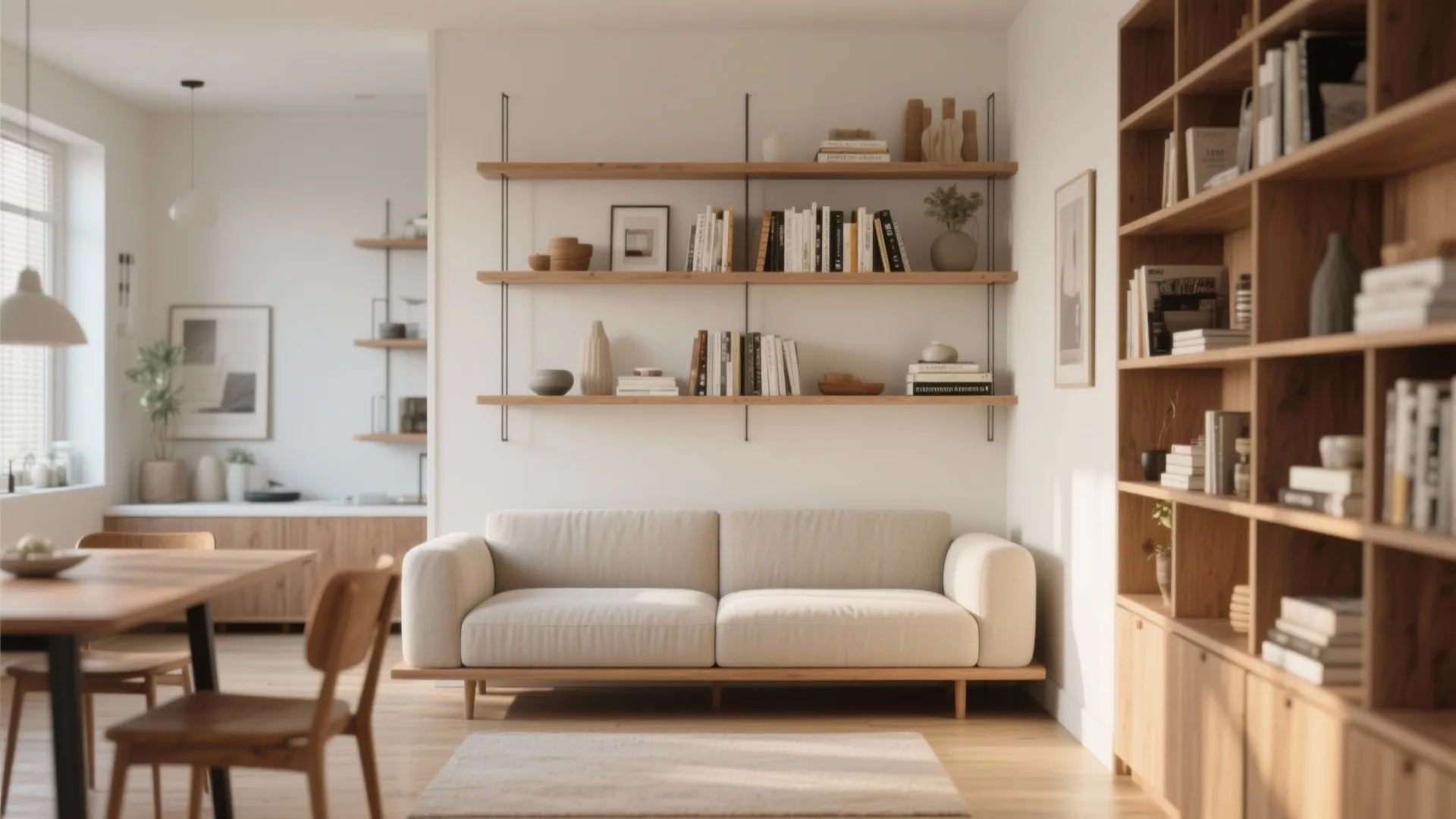 5. Sofa as Room Divider with Open Shelving Back