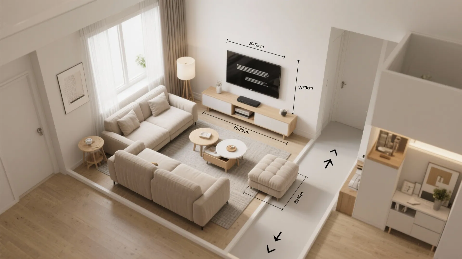 4) Sofa-First Layout + Multipurpose Pieces