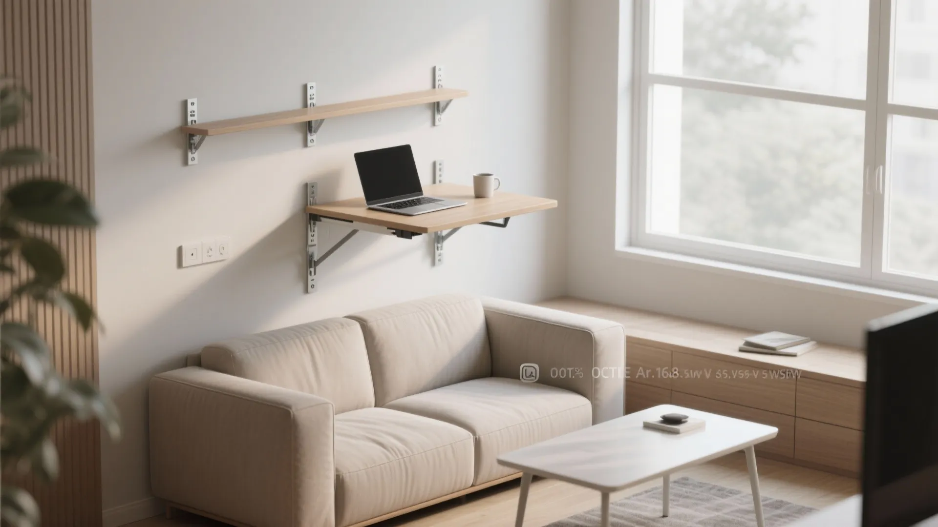 5. Compact Sofa + Wall-Mounted Folding Table