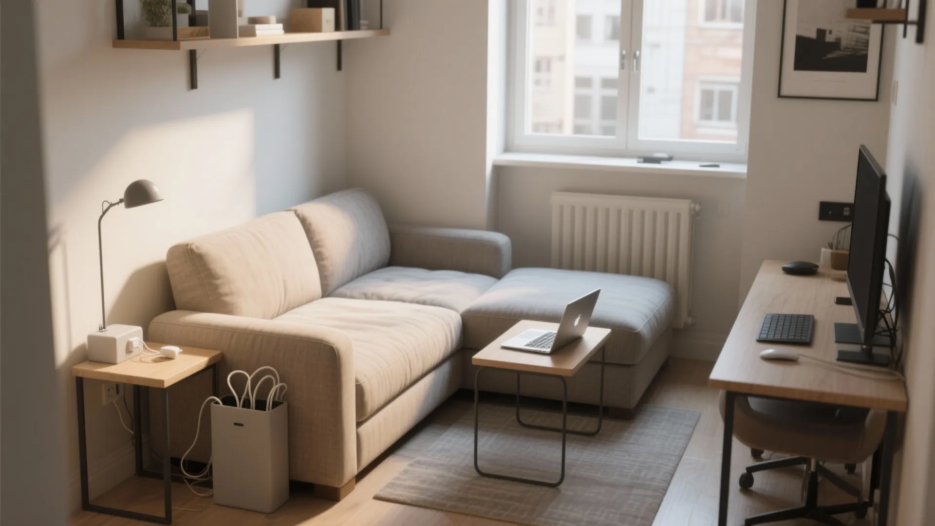 1. Treat the sofa bed as a living-work hub