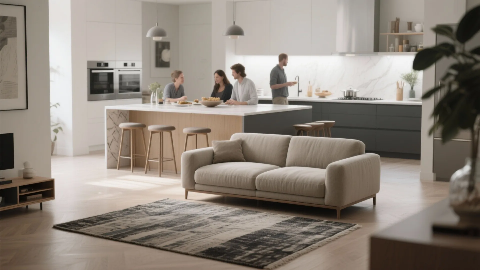 9. Sofa Facing a Kitchen Island — Dining Island Sofa Setup