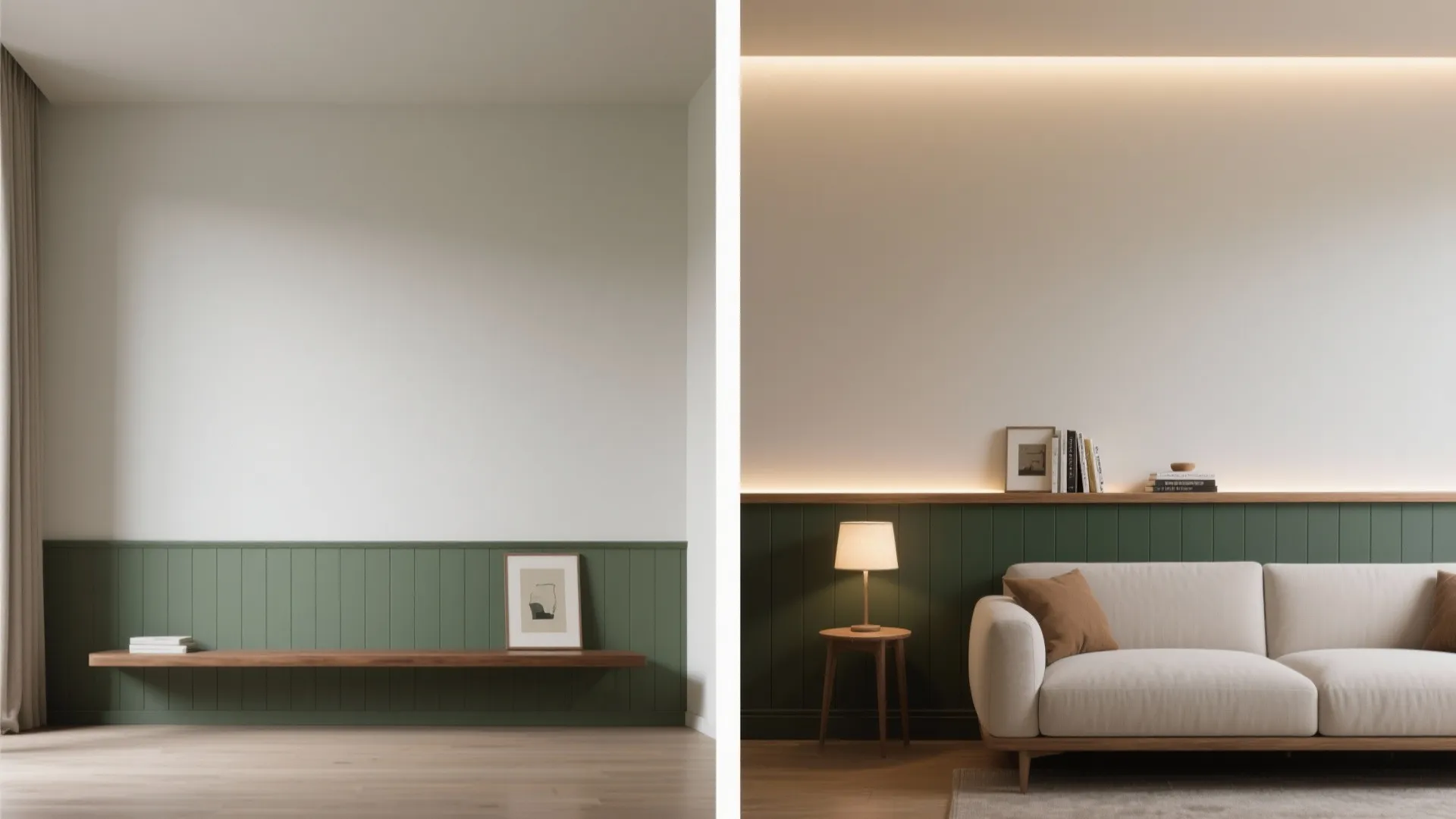 Sofa-Back Ledge, Wainscot, and LED Cove Combo