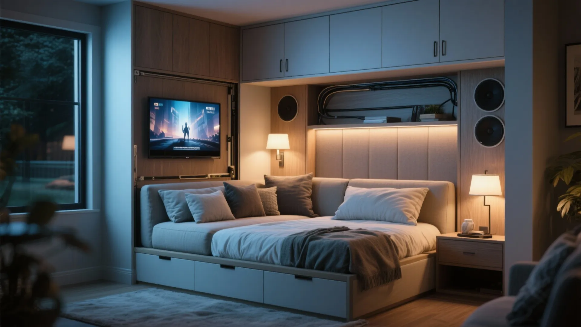 4. Sofa-Murphy Hybrid with Media Nook