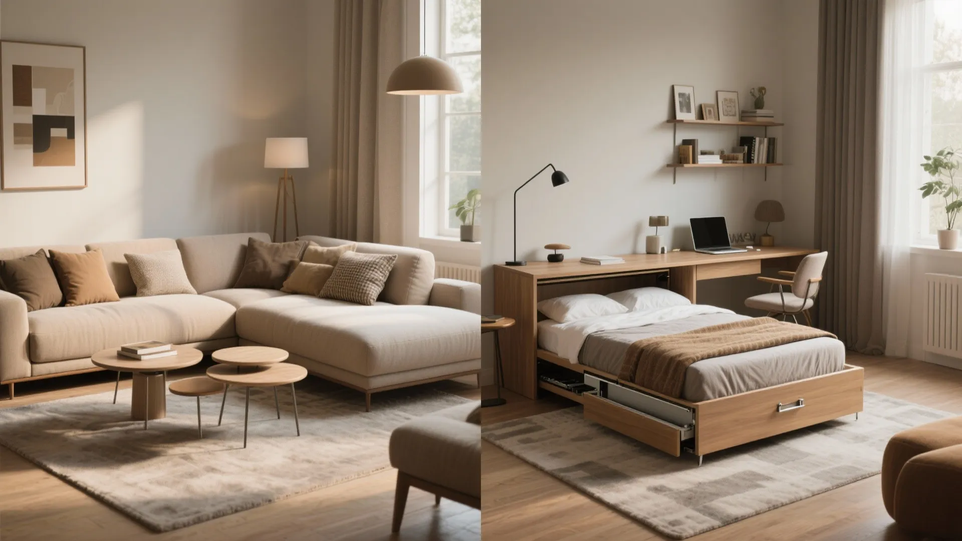Tip 4: Sofa bed with a slide-out or nesting desk