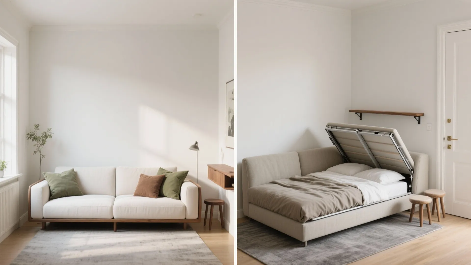 Dual-Purpose Pieces: Sofa Bed, Fold-Down Seats, and Perches