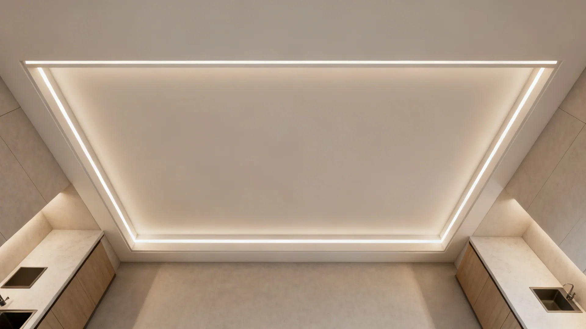 Top-down layout showing a soffit border with LED channels set in from the walls for an even wash.