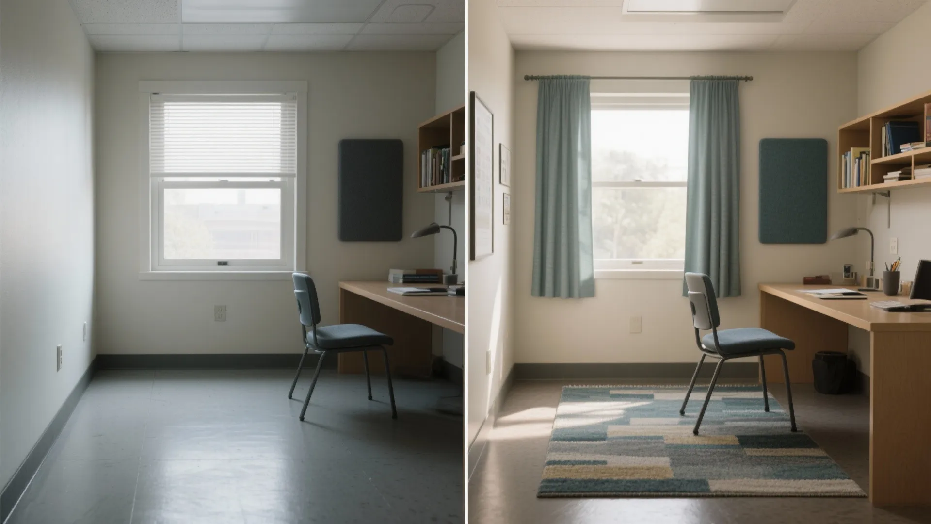 Soft acoustics: rugs, curtains, and fabric panels for focus