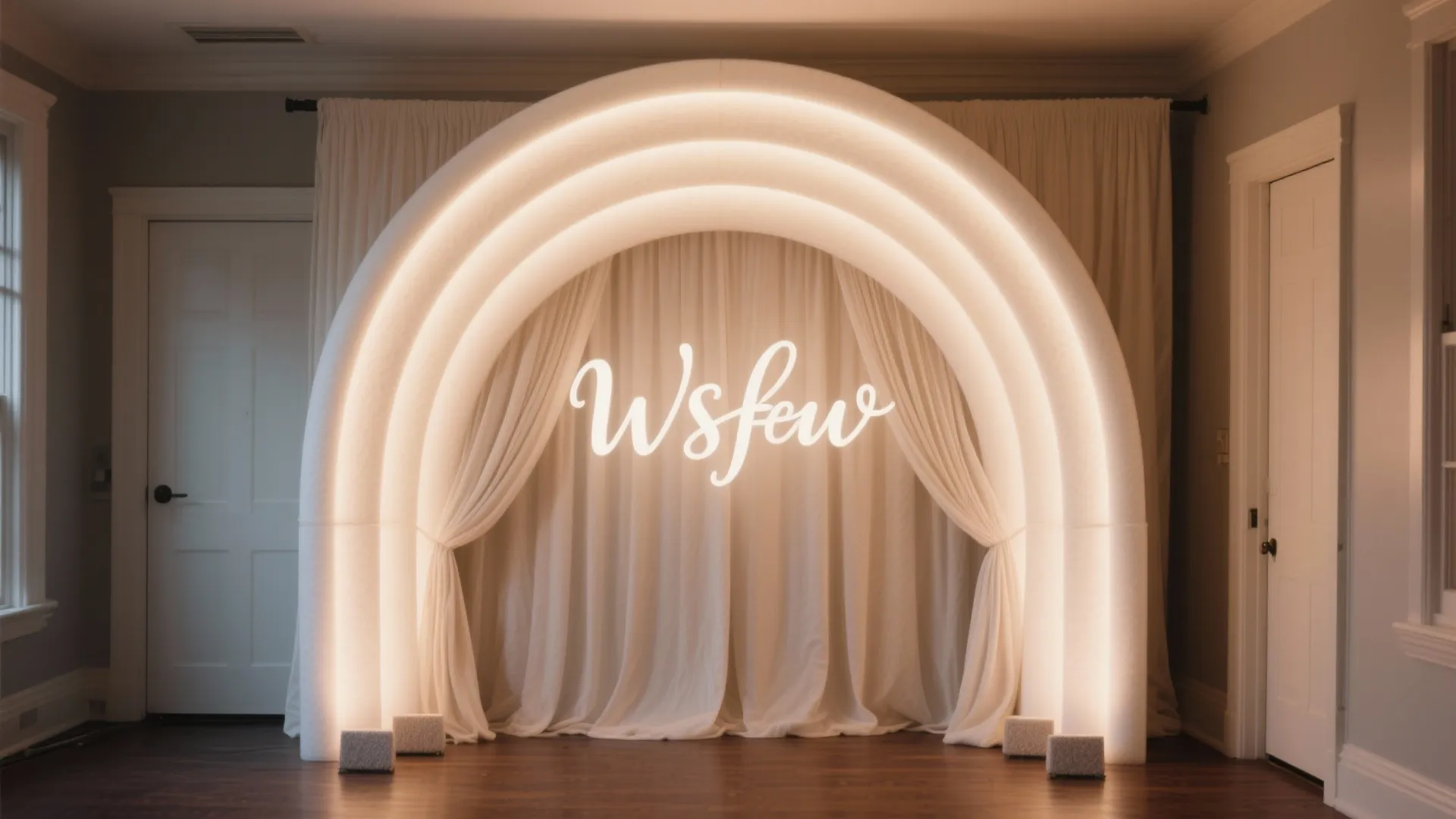 Photo-Ready Backdrop with Soft Arches and a Name Sign