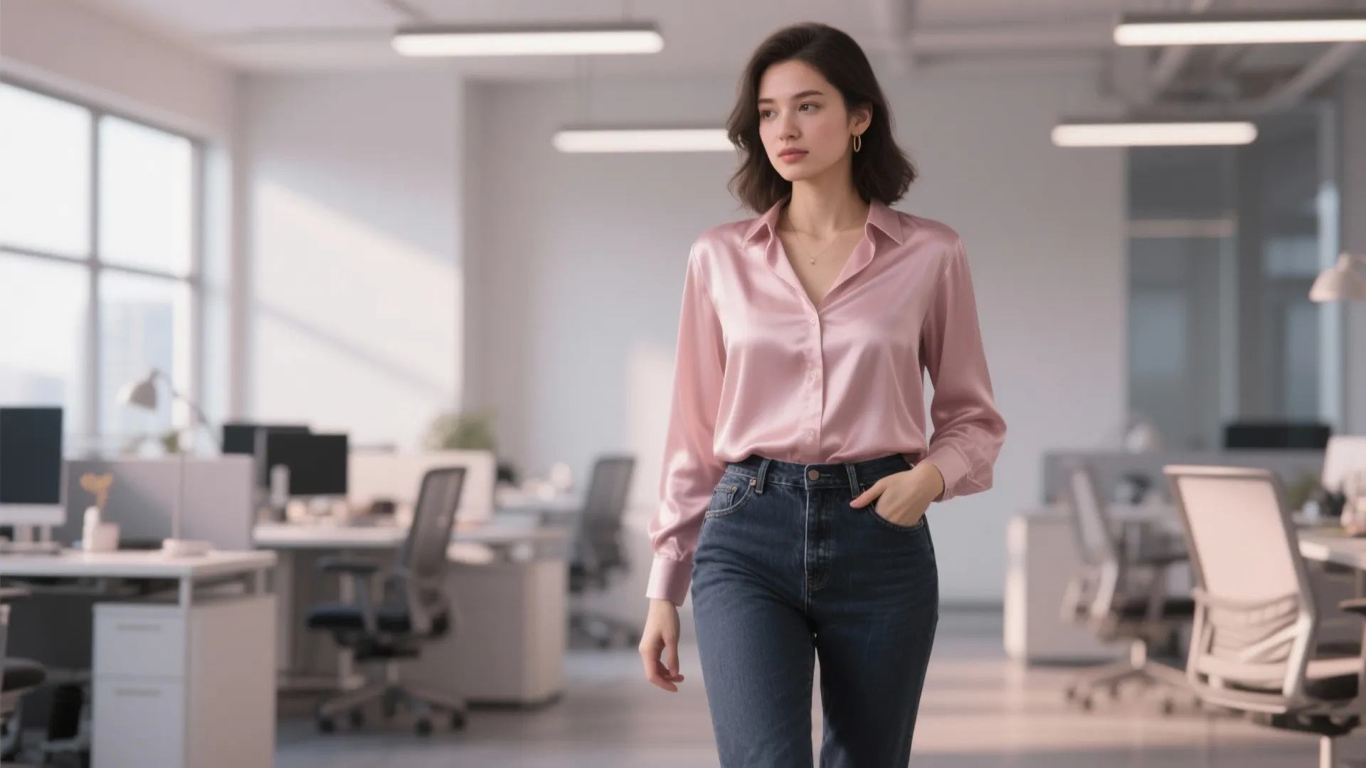 9. Soft Blouse + Straight-Leg Jeans