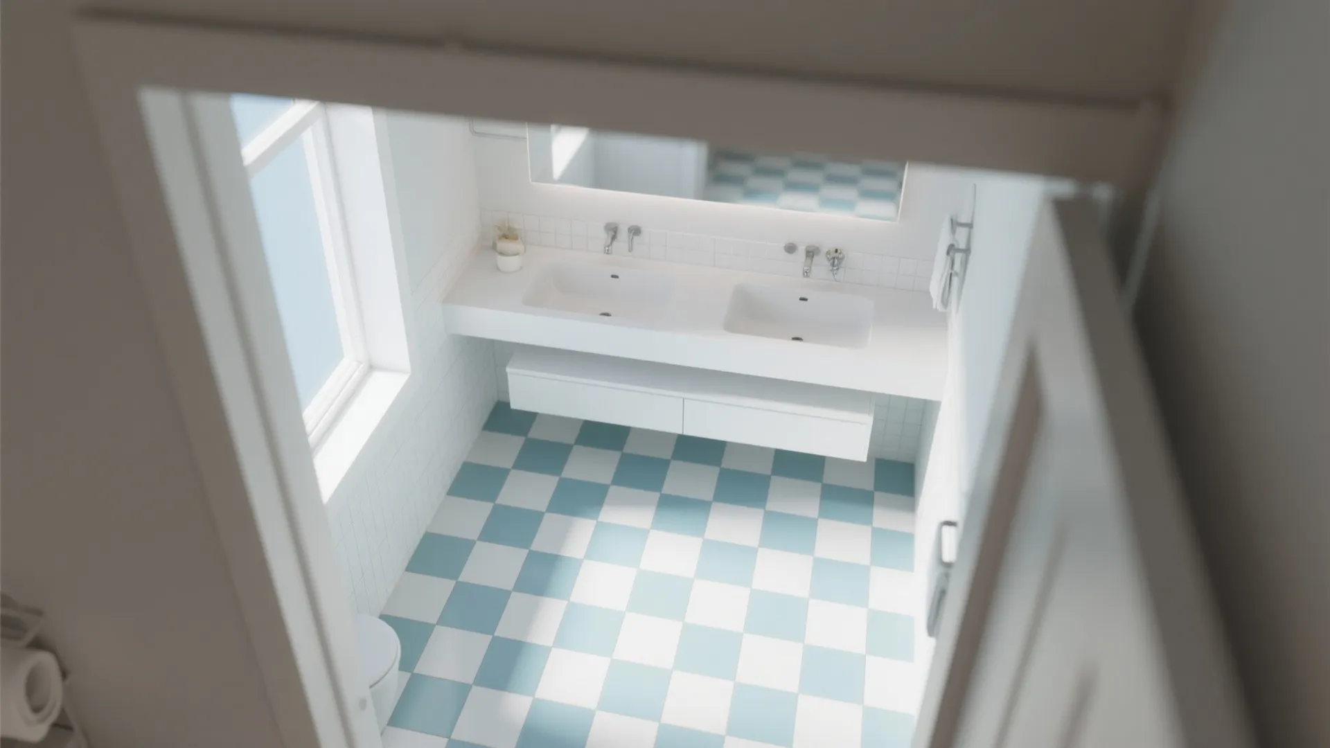 3. Checkerboard Floor in Soft Blues