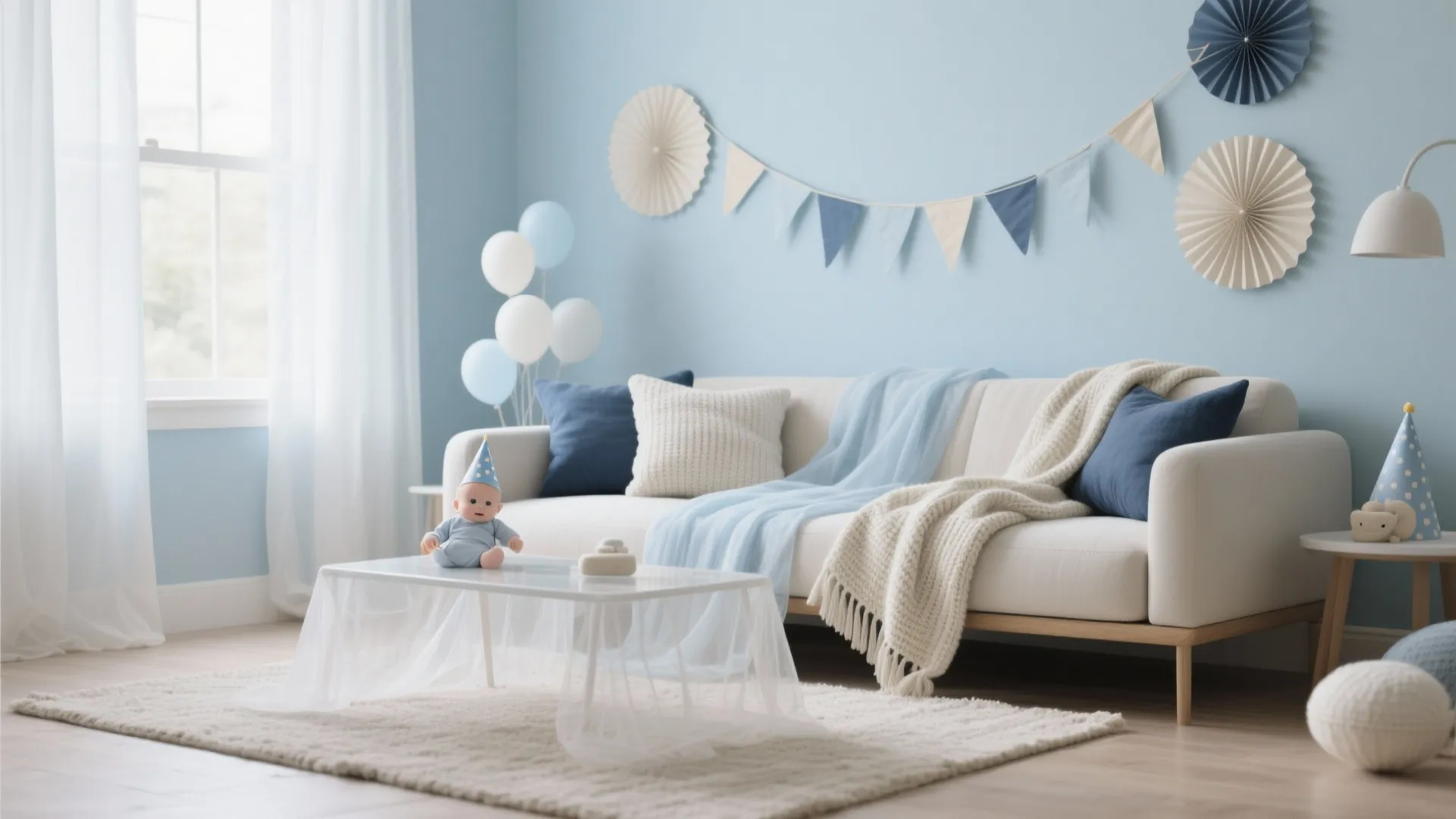 Soft blue & white palette with tactile fabrics