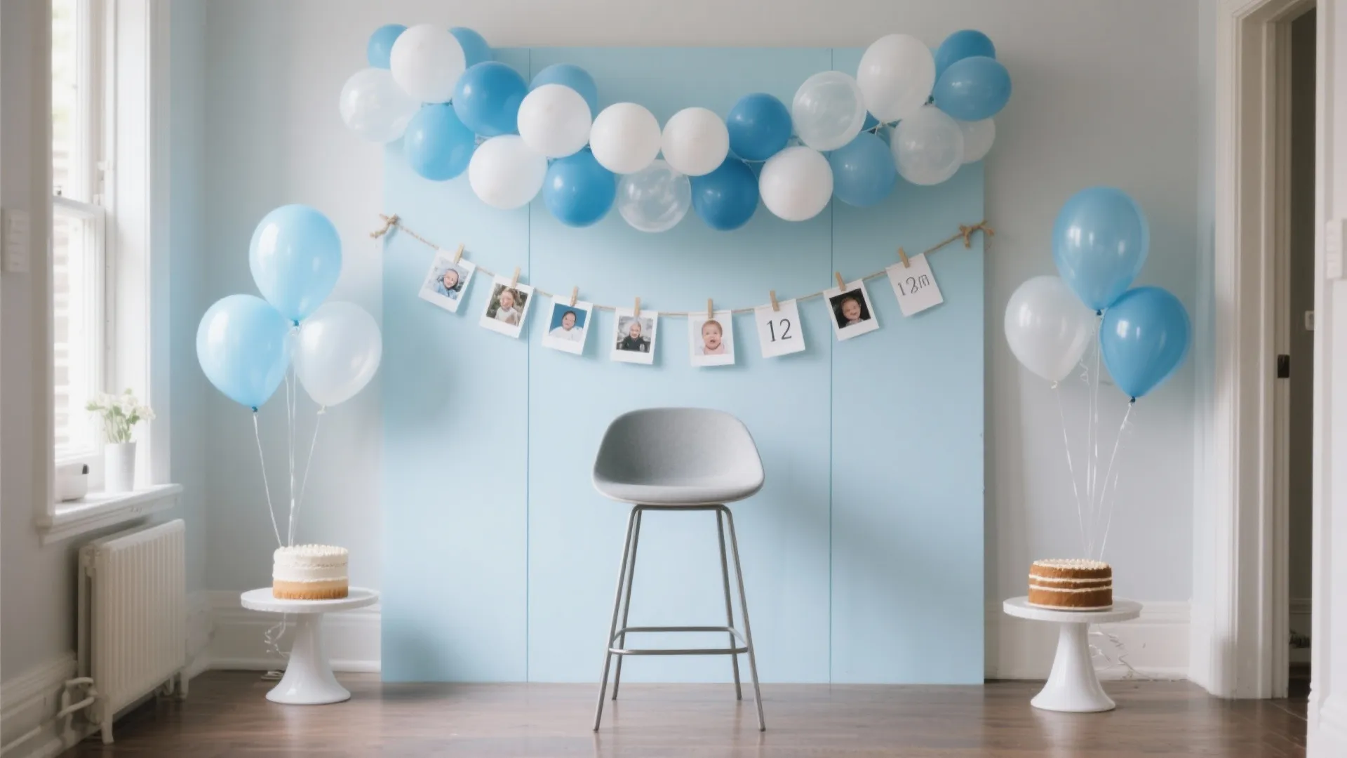 Soft Blue Minimal Backdrop + 12-Month Photo Timeline