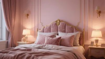 Luxury Pink Bedroom with Gold Accent Design