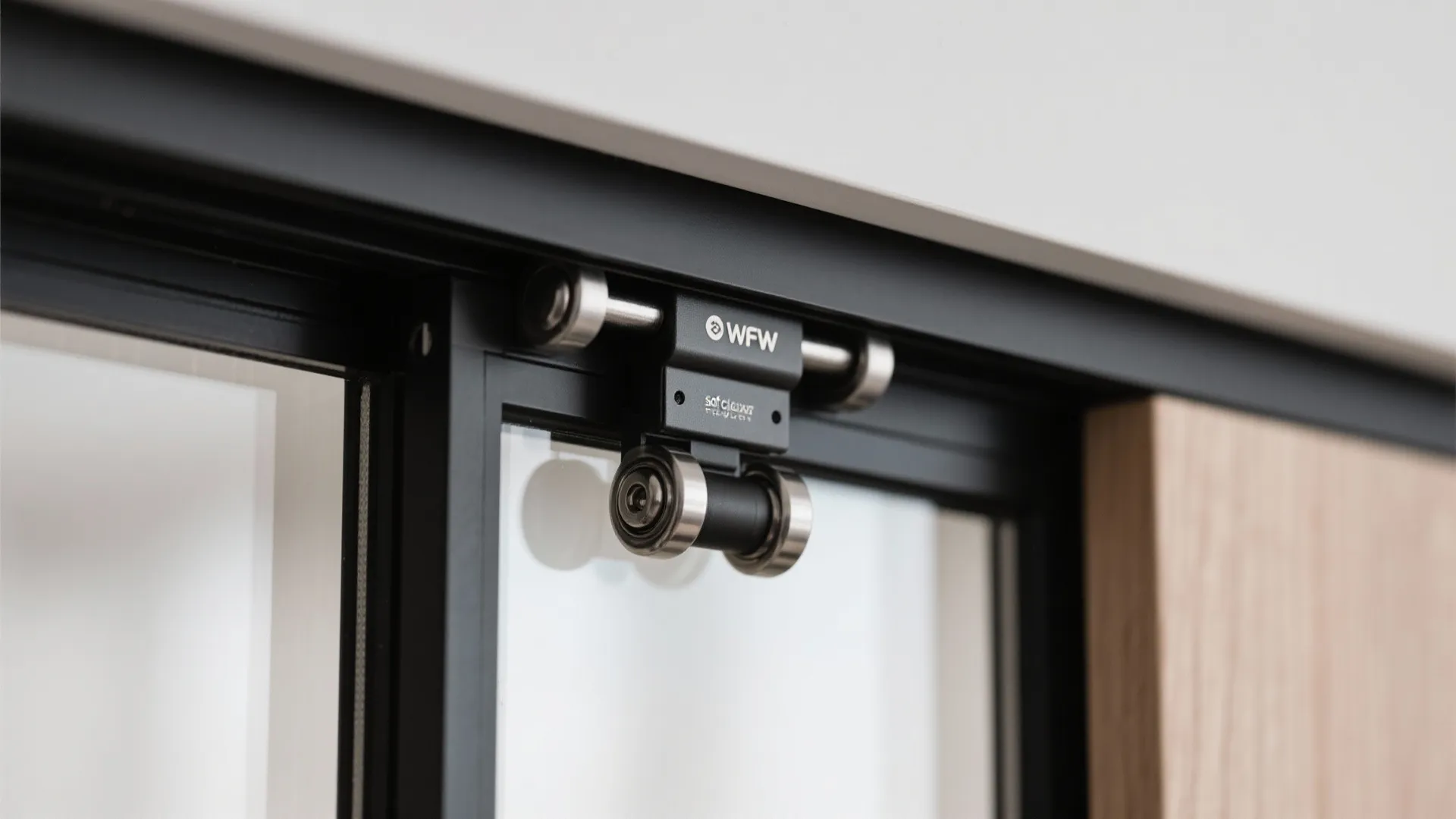 3) Sliding barn-style door with soft-close