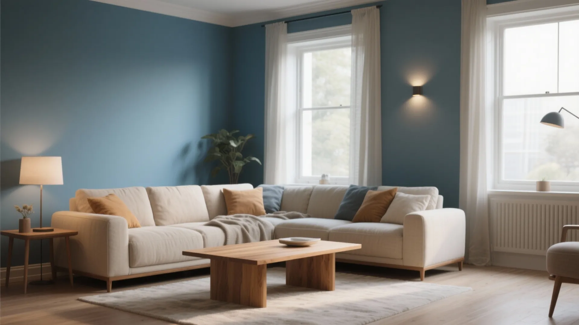 2. Soft coastal interiors: muted blues with warm neutrals