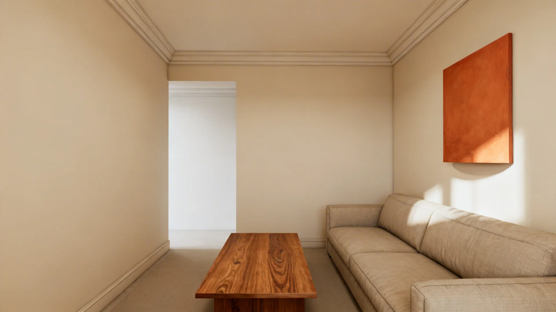 Clay-beige color-drenched living room with walls, ceiling, and trim unified for a calm, cohesive feel.