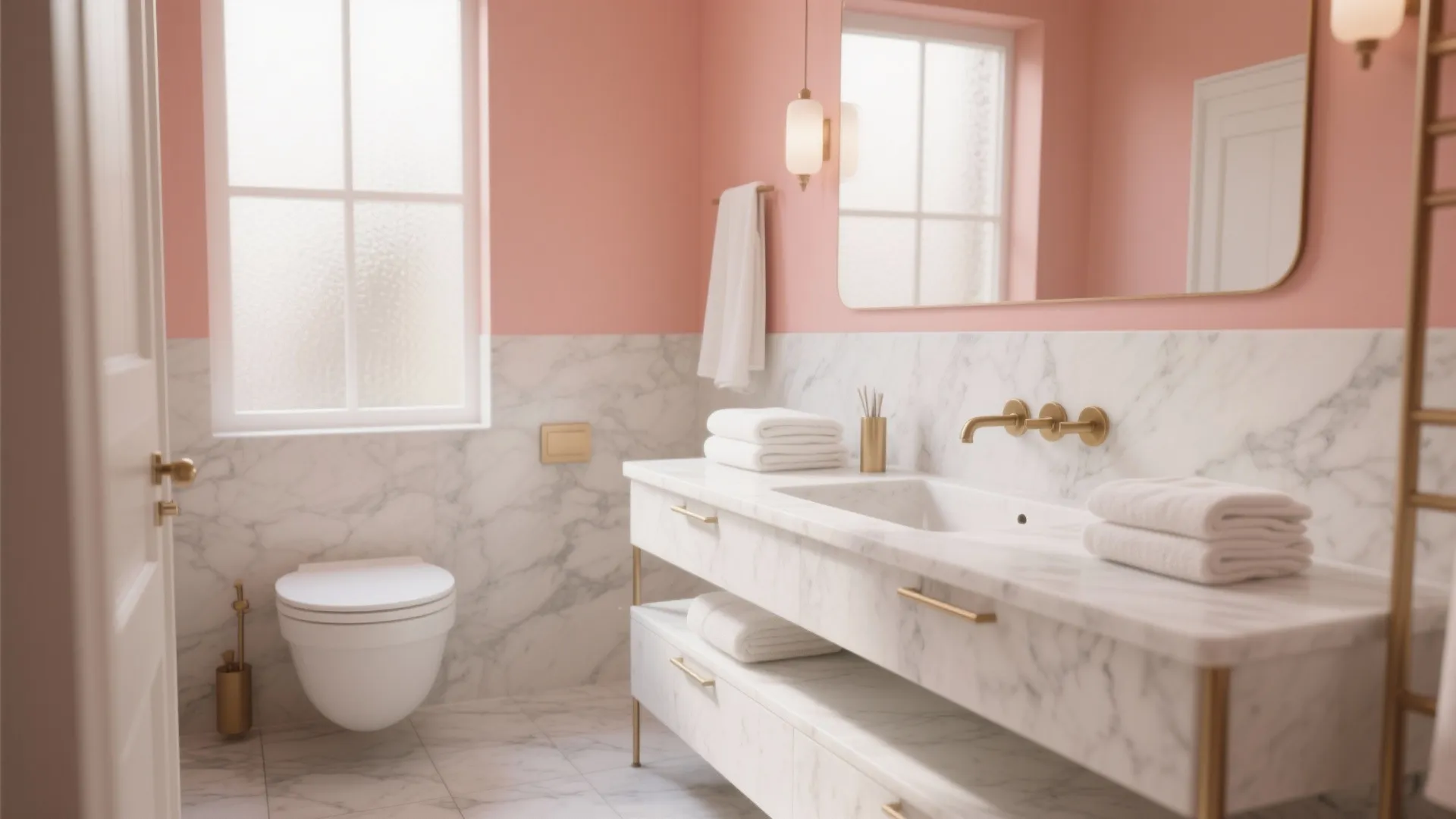 1. Soft Coral Wash with White Marble