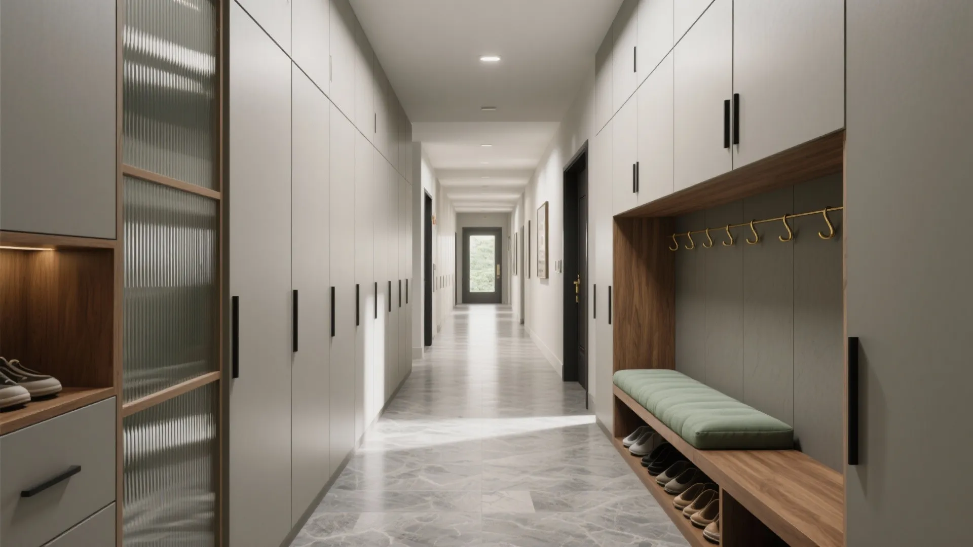 Soft-minimal storage that calms corridors