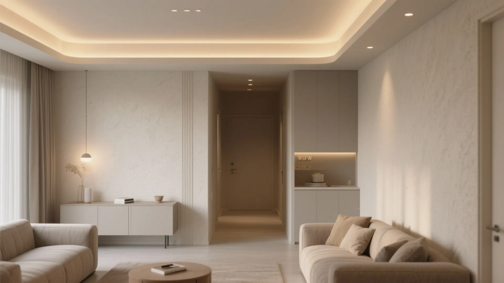 1) Soft Cove + Slim Recess: Floating light for low halls