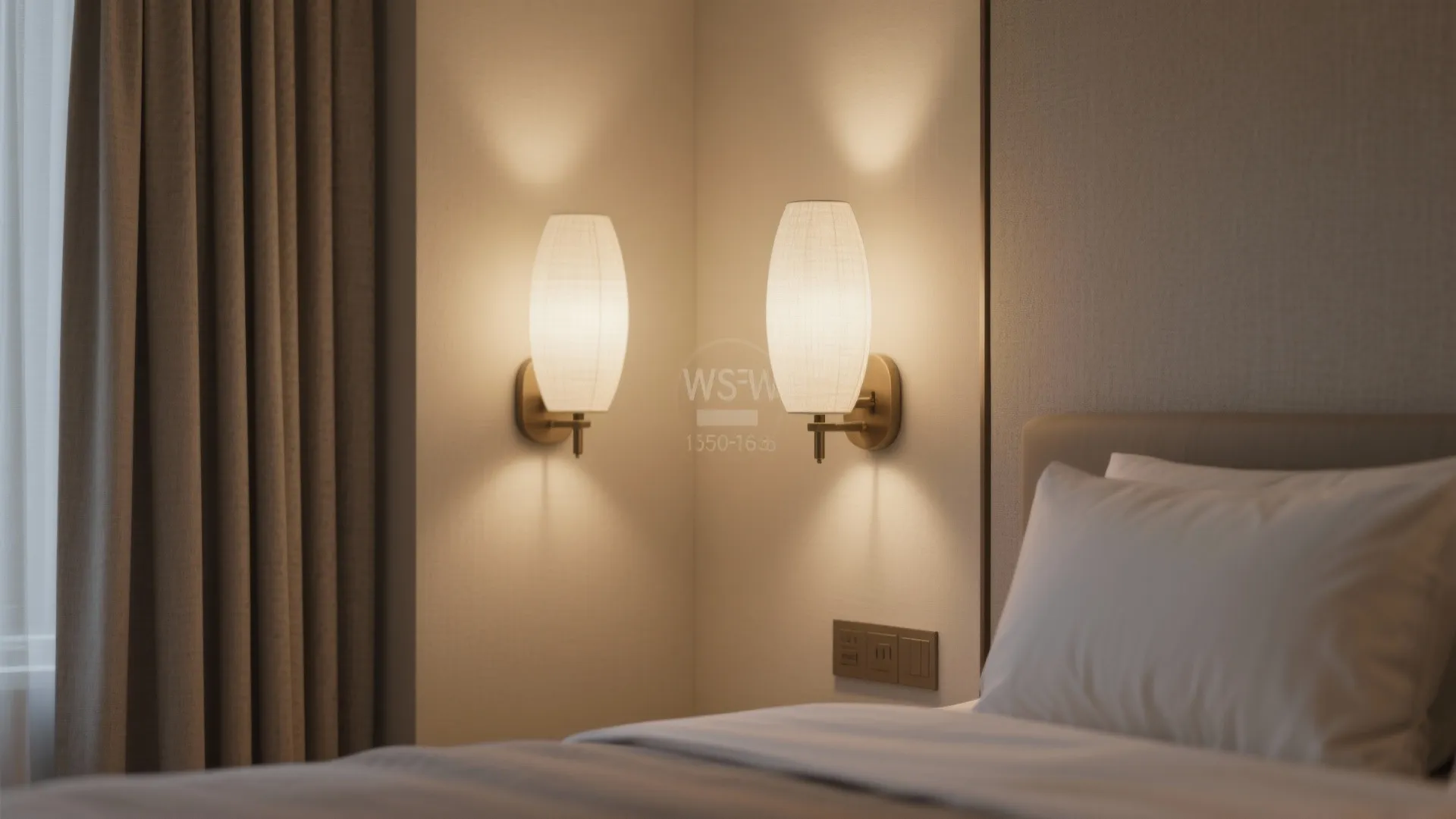 Diffused fabric or opal glass sconces casting a soft hotel-like wall glow.