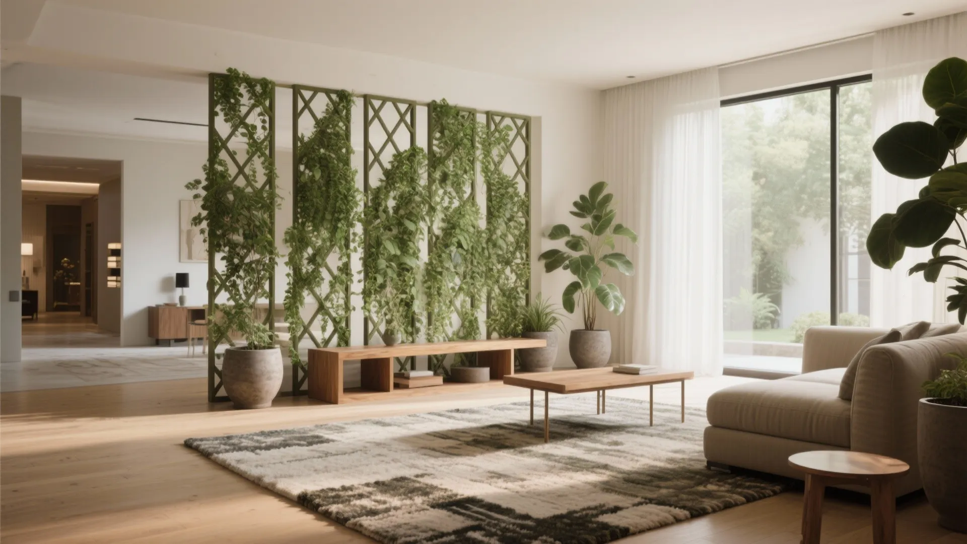 4. Soft partitions: rugs, seating, and green screens