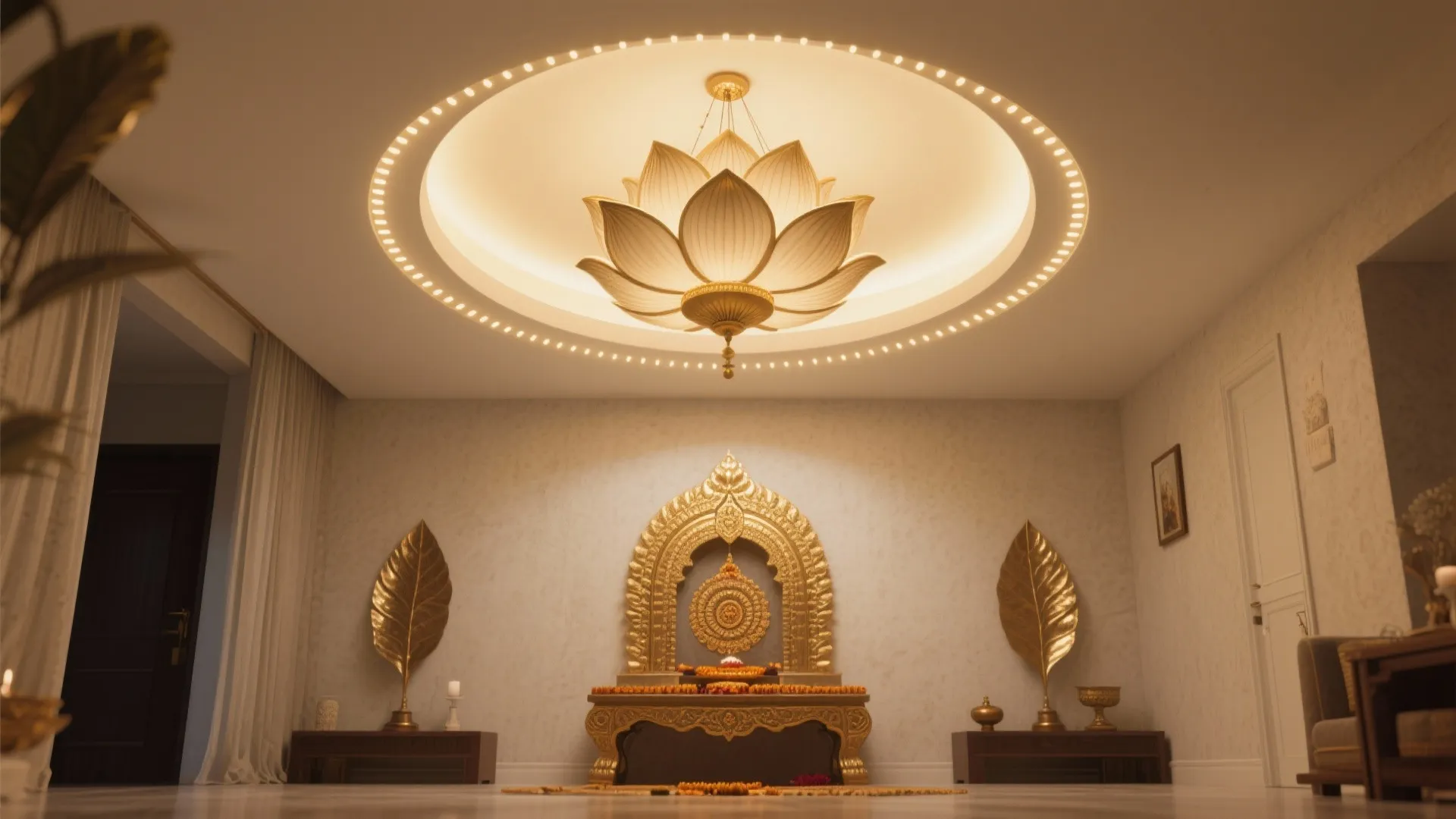 Soft Dome or Lotus Pendant with Subtle Gold Leaf