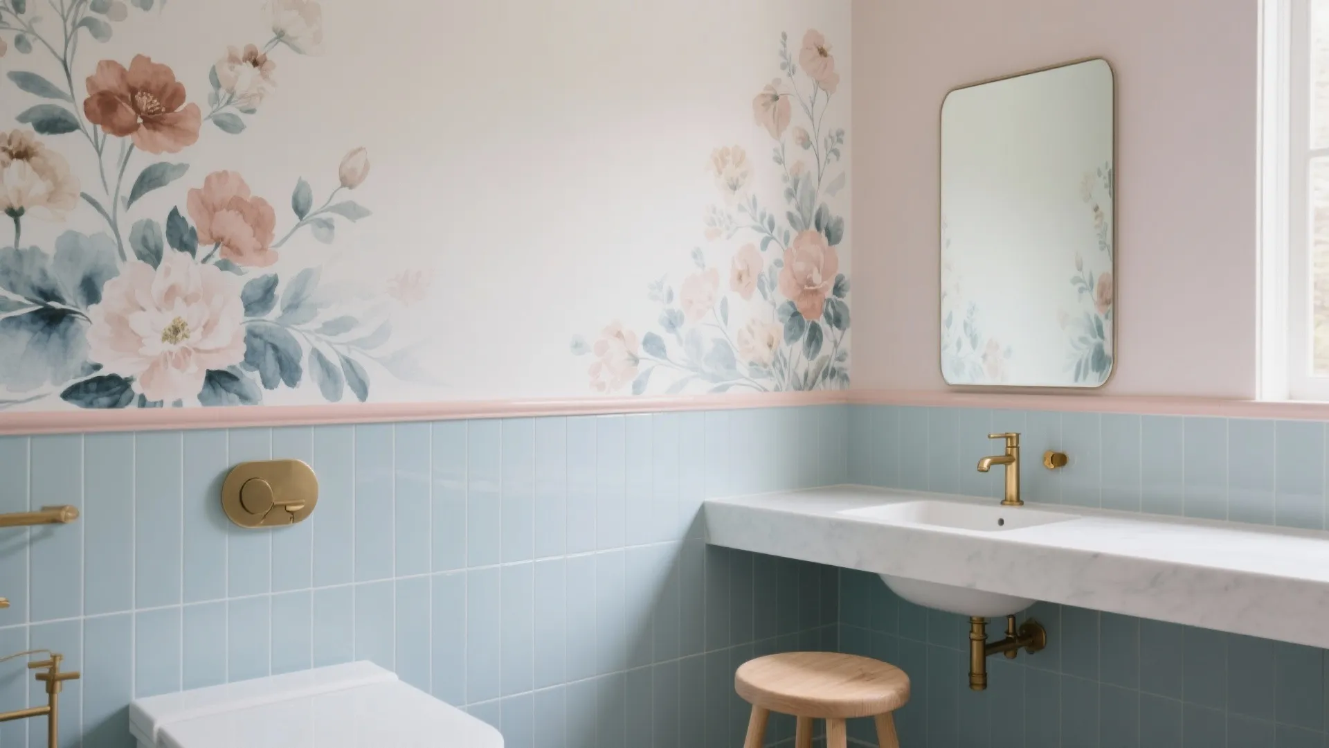 Soft-palette floral porcelain walls