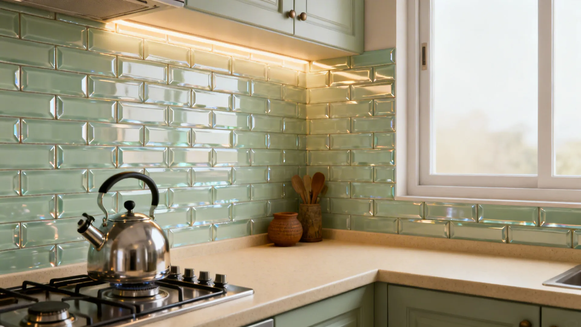 3) Soft-Gloss Beveled Tiles for Light Bounce
