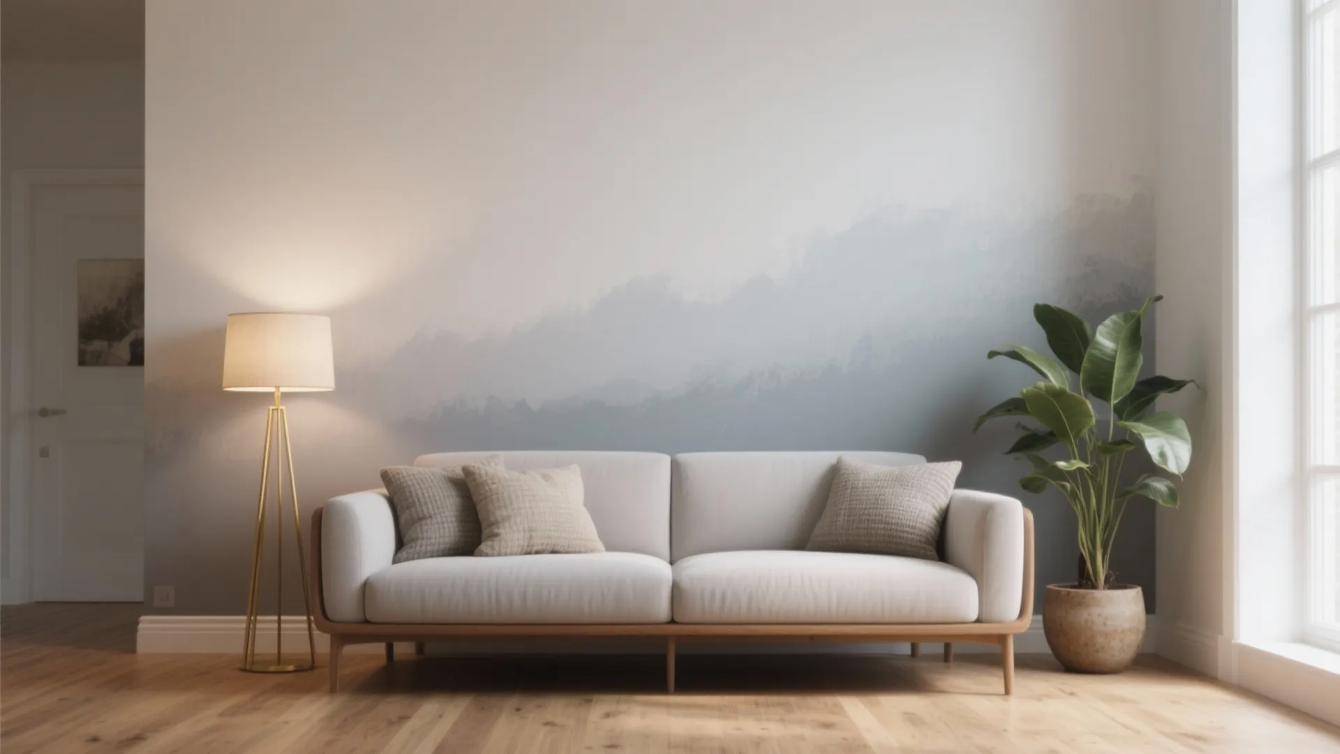 1. Soft Gradient Grey Behind the Sofa