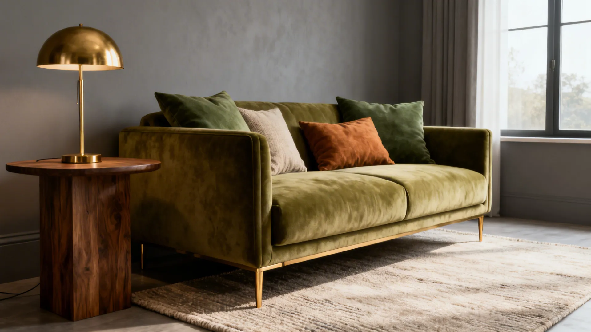 1. Soft Gray Walls + Olive Accent Sofa