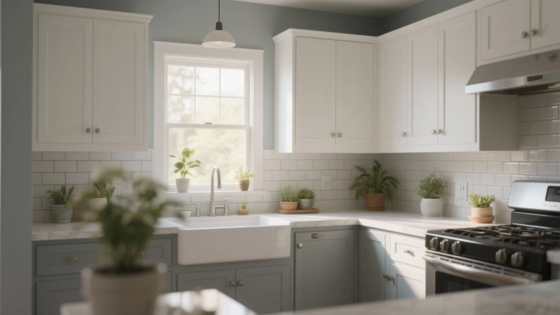 8. Soft Gray Walls with White Cabinets