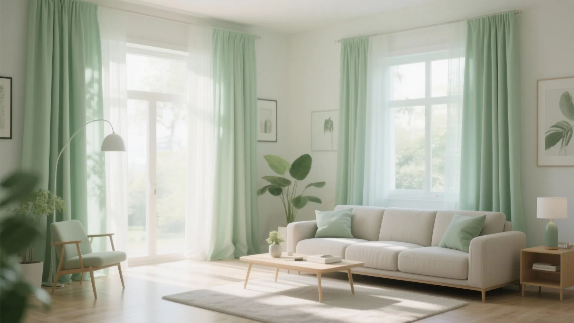 8. Soft Green Curtains