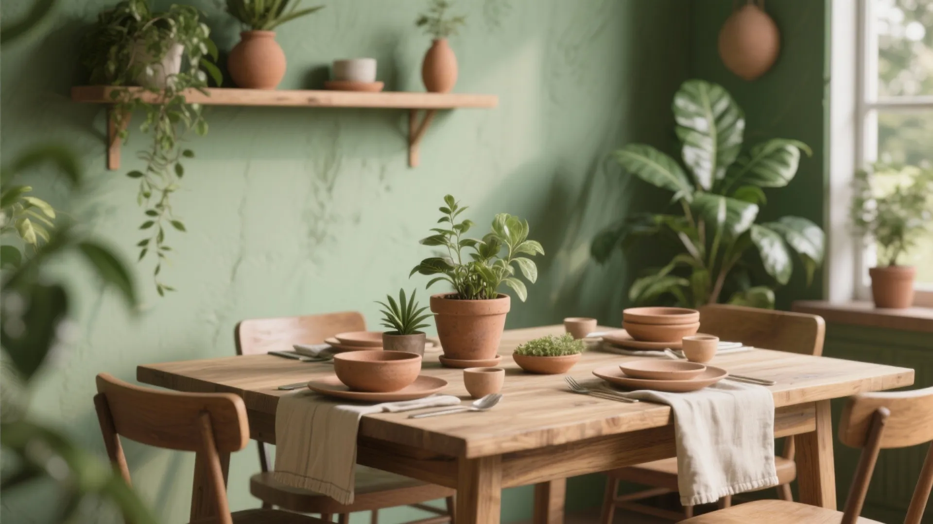 4. Soft greens and earthy tones for a calming table