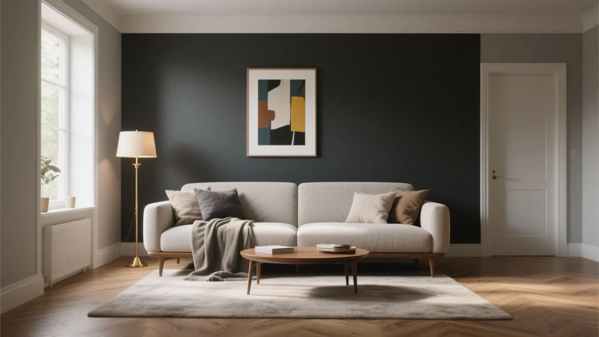 1. Soft Greys with a Single Deep Accent Wall