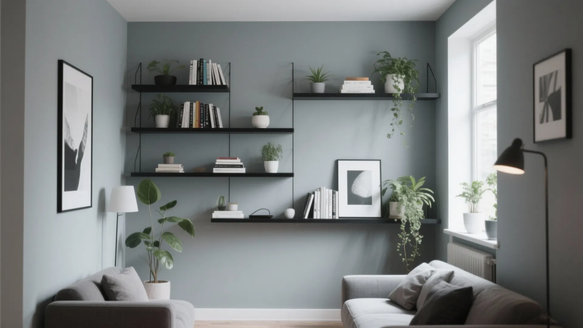 Minimalist Shelving with Soft Grey Backdrop