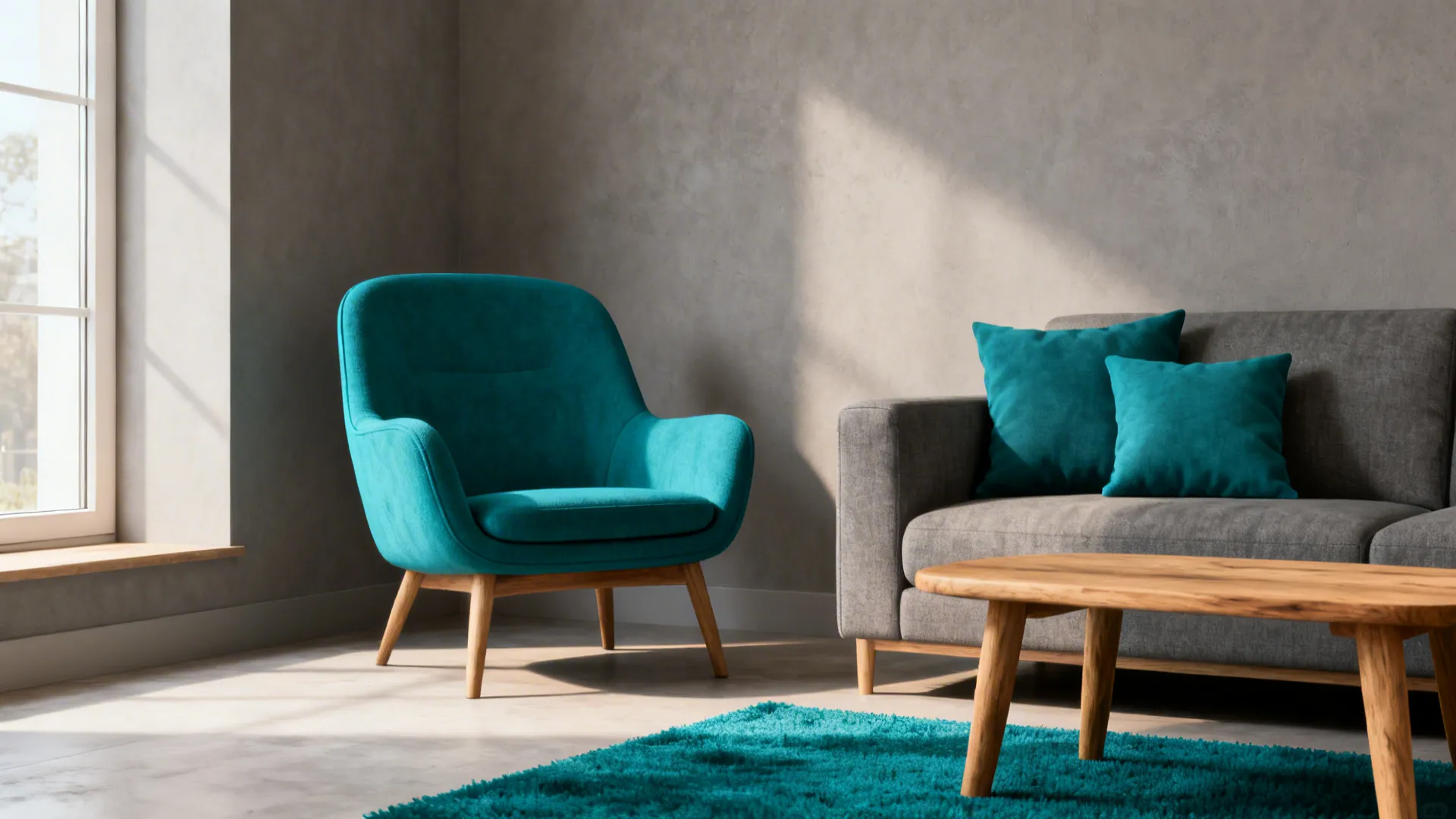 1. Soft grey base with teal accents