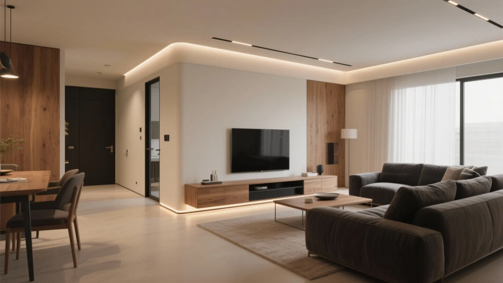 Soft L-cove that leads the room