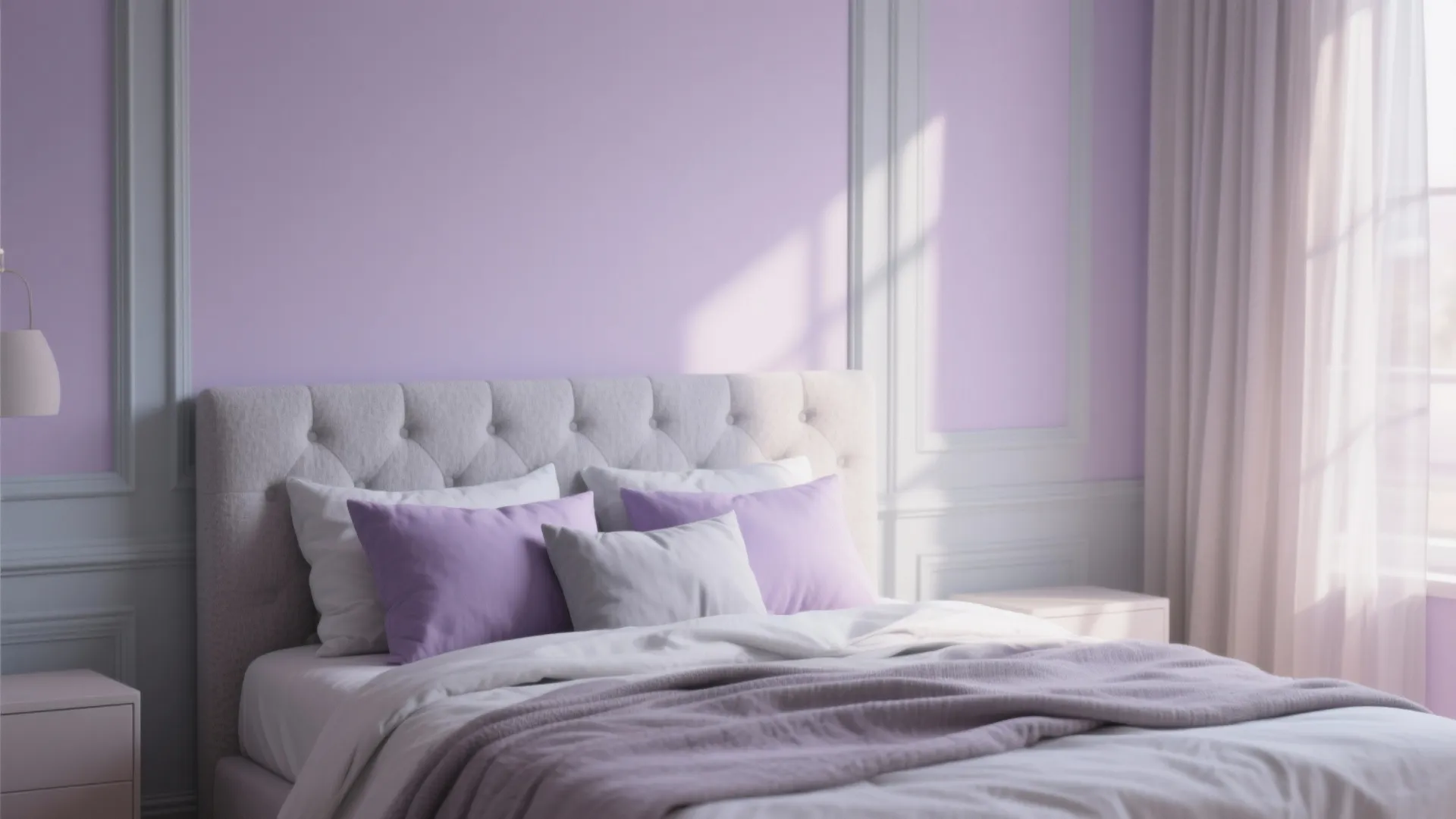 2. Soft lavender sanctuary: Pastel purple and cool gray