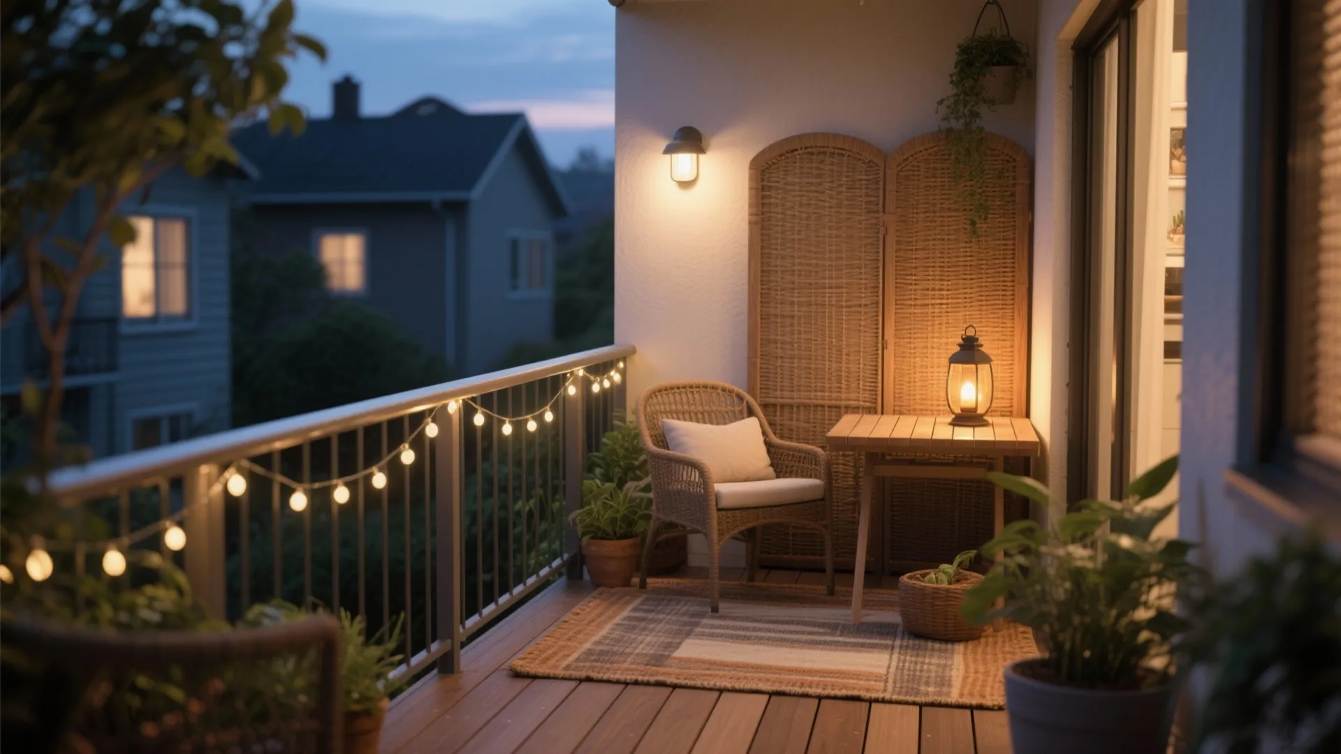 Layered lighting, texture, and privacy that feels soft