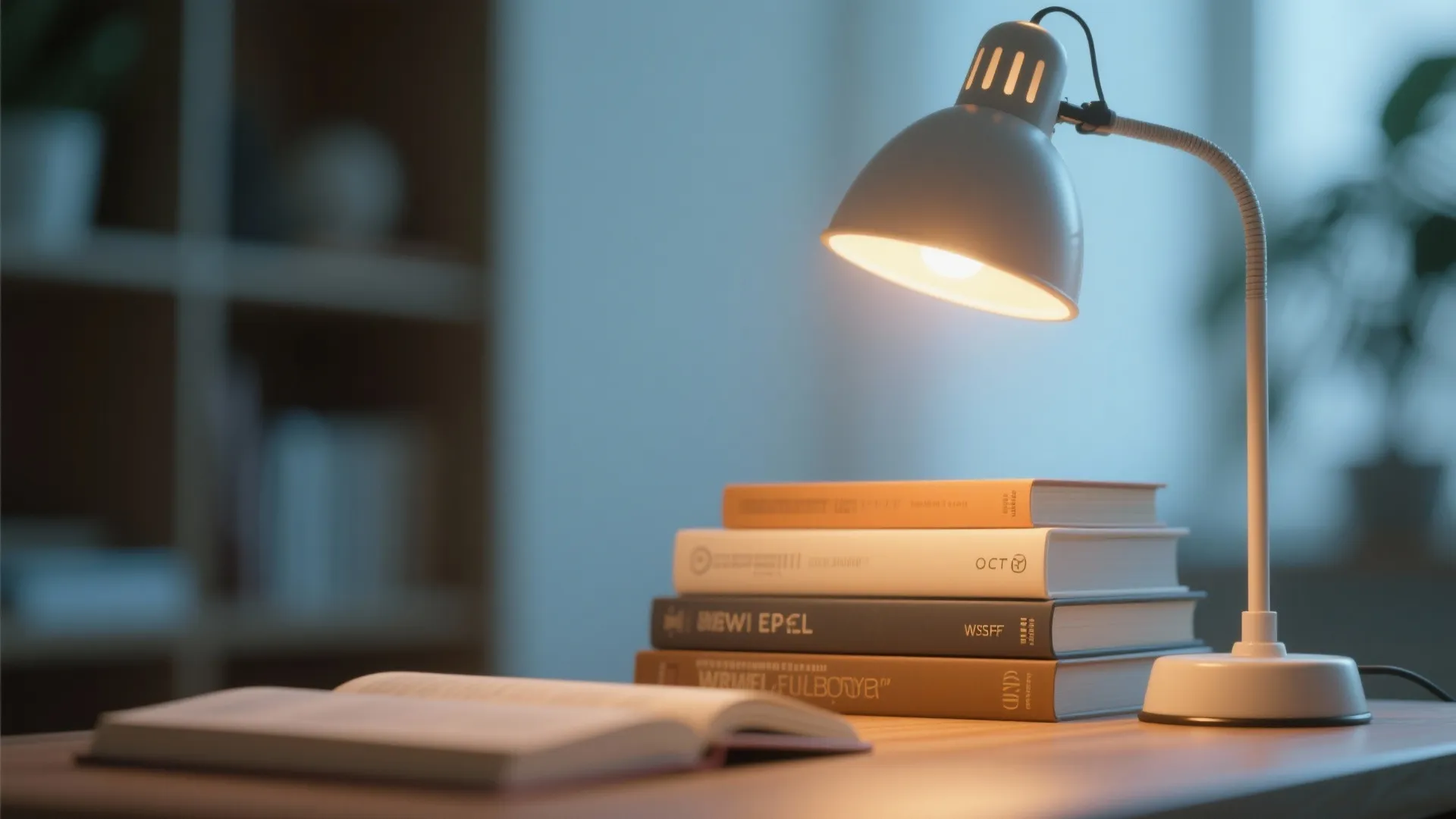 Warm LED desk lamp casting soft light on workspace