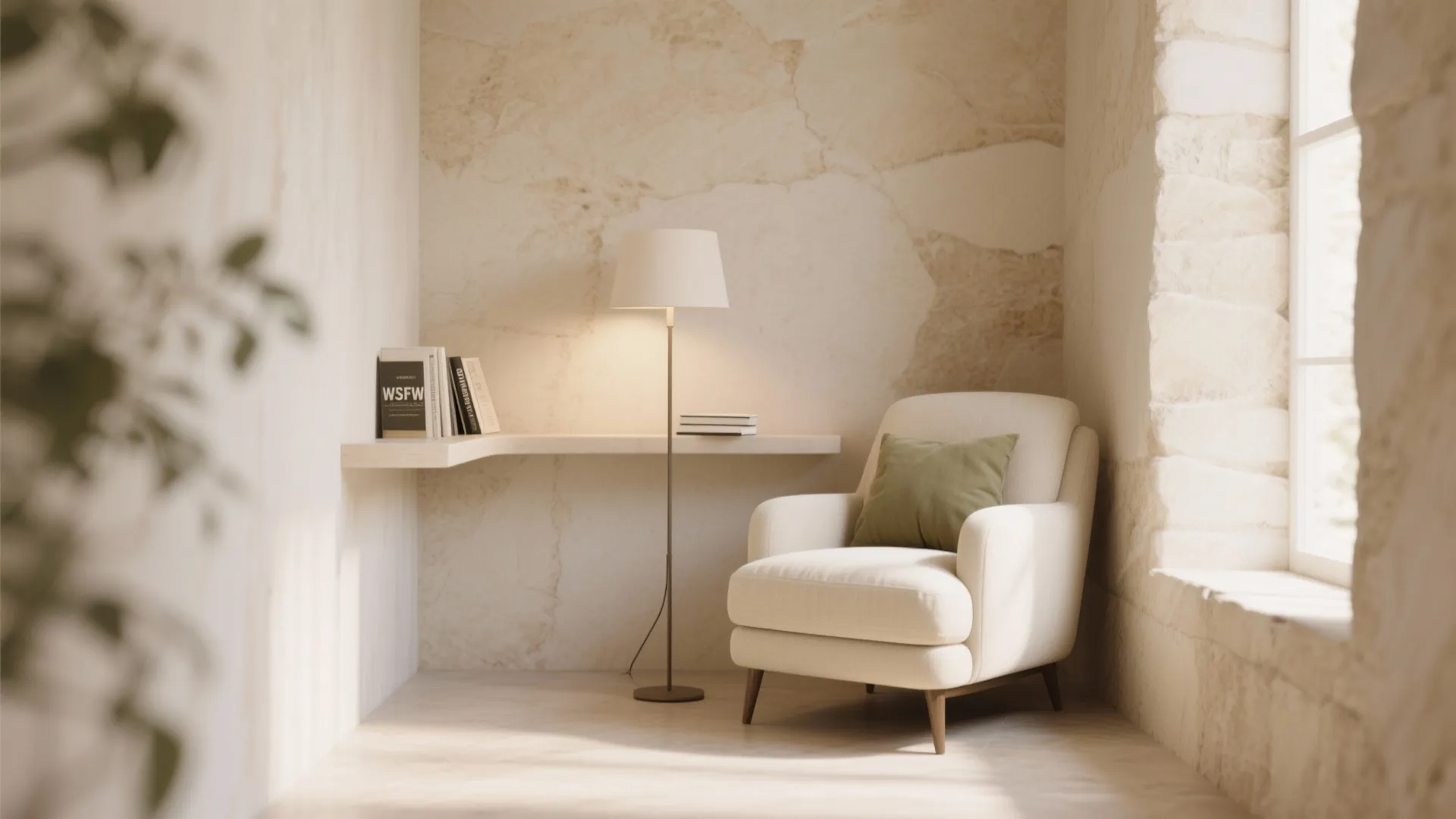 1. Soft Limestone Wash for a Bright Nook