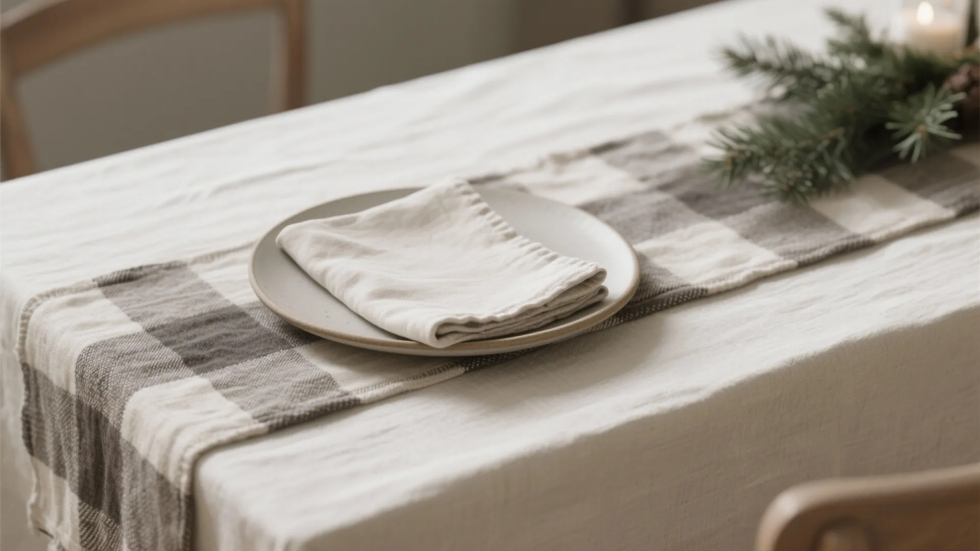 Soft Layers: Linen Runner + Cozy Plaid Napkins