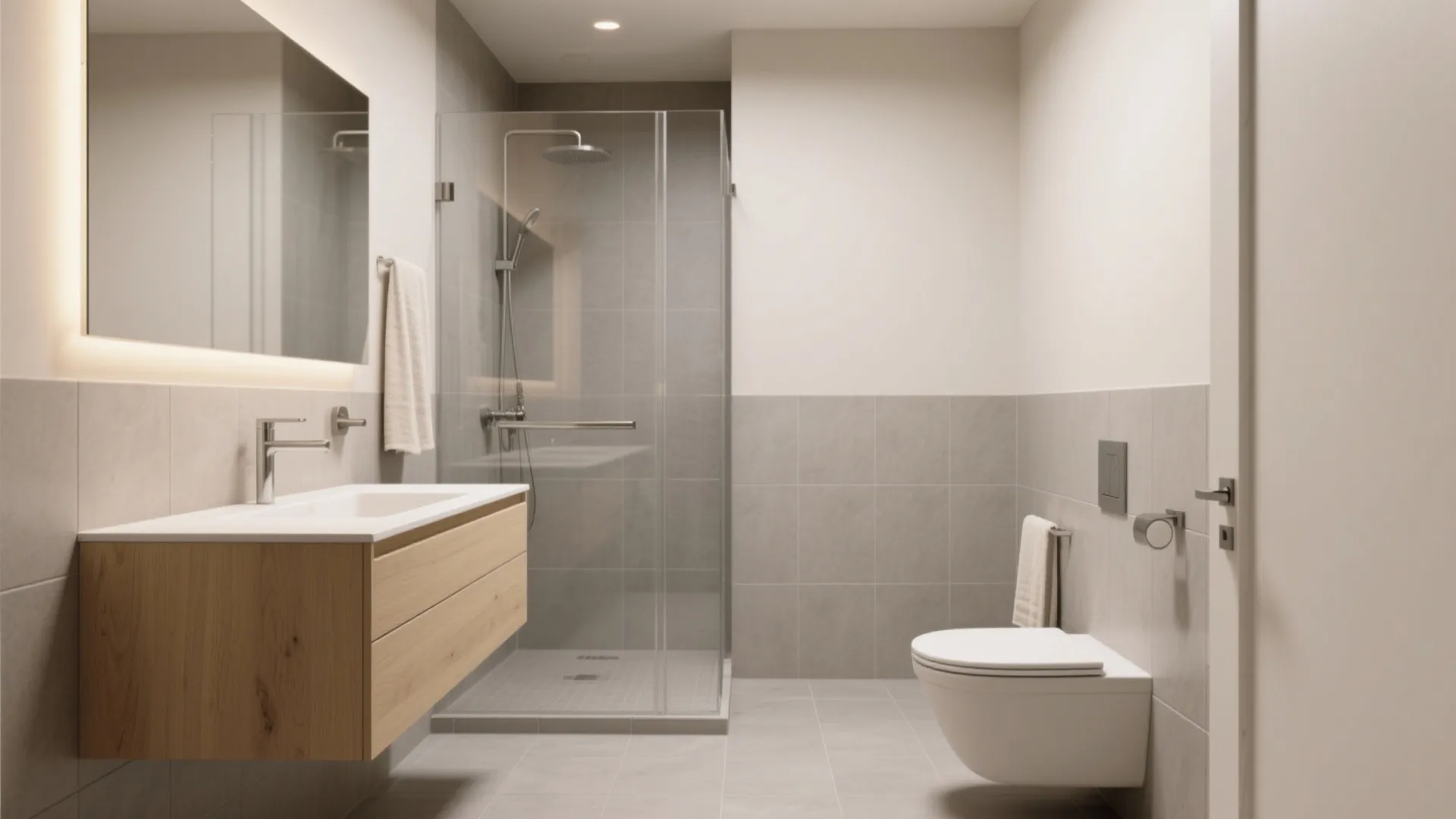 1) Soft-neutral matte porcelain for a spa vibe