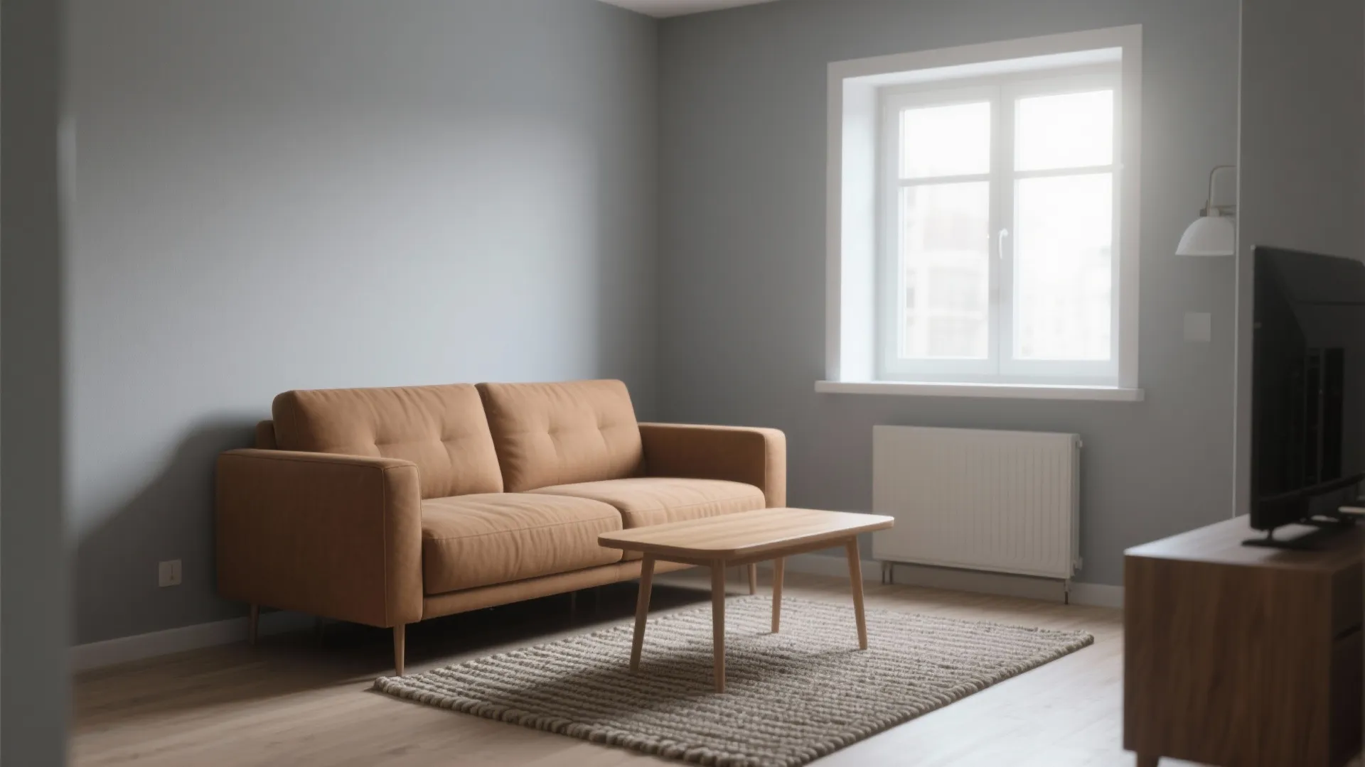 Soft gray and tan minimalist small living room design